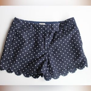 J.Crew Women's 4" Scalloped Shorts Navy Size 0 Polka DotCotton/Linen Style E9685